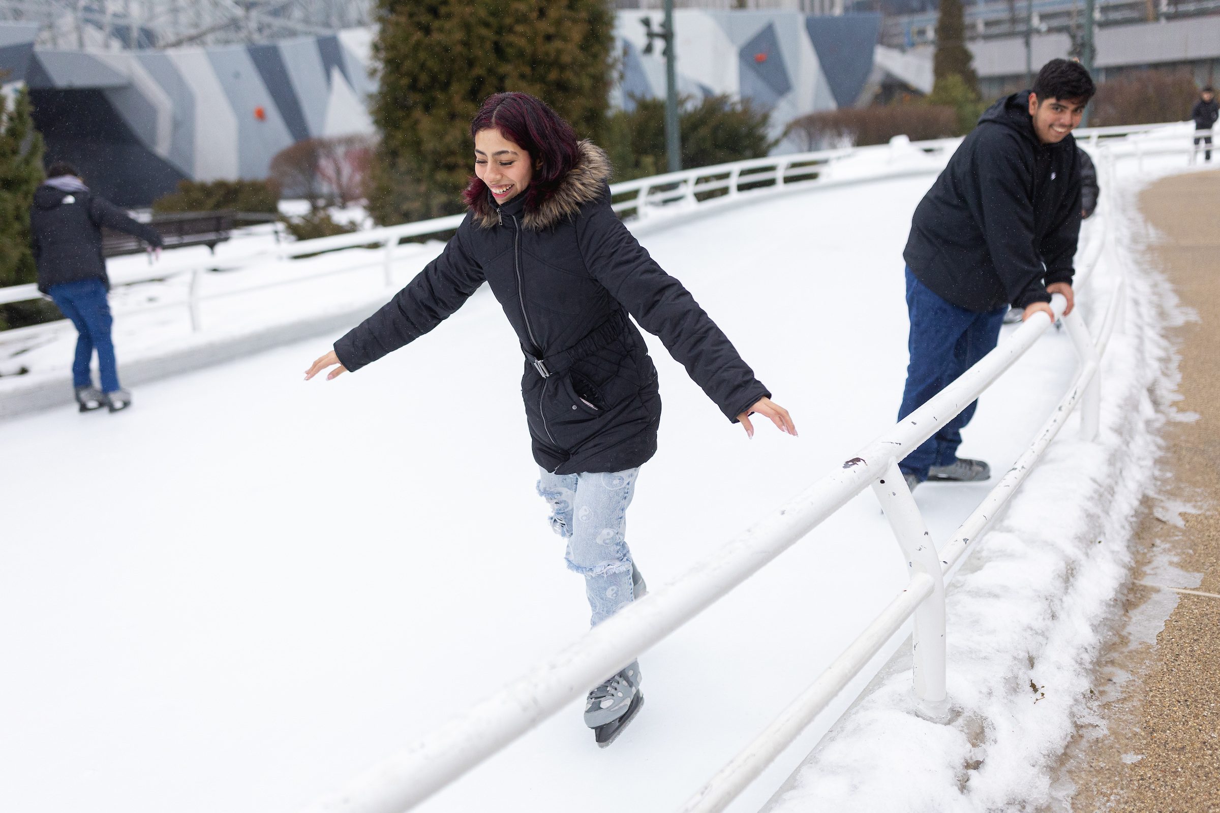 Arrupe College students and staff skate around Maggie Daley Park on January 24, 2024. (Photo: Lukas Keapproth)