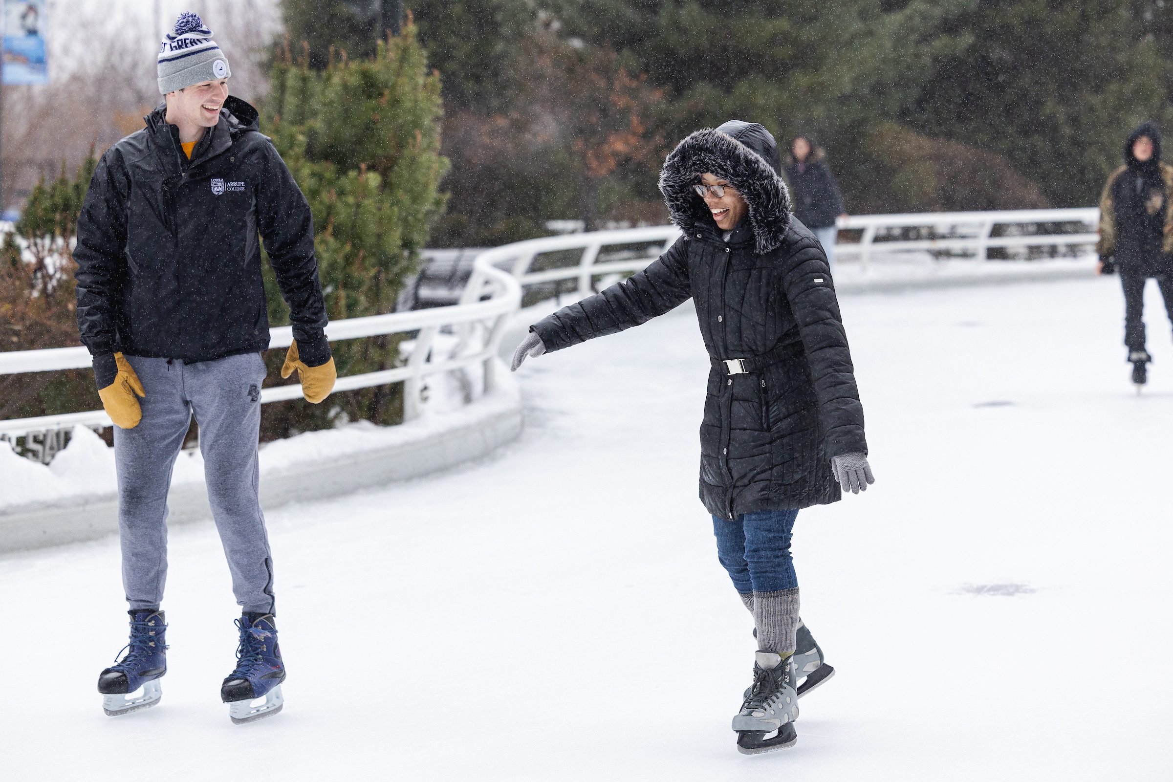 Arrupe College students and staff skate around Maggie Daley Park on January 24, 2024. (Photo: Lukas Keapproth)