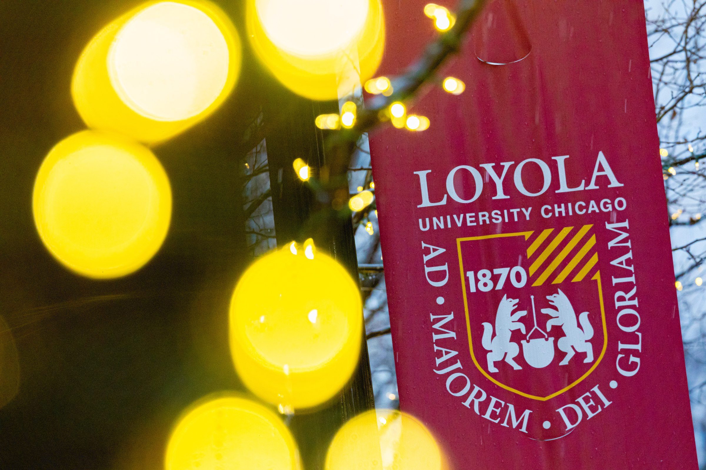 The first snowfall of the winter season falls on Water Tower Campus near Lewis Towers on January 9, 2024. (Photo: Lukas Keapproth)