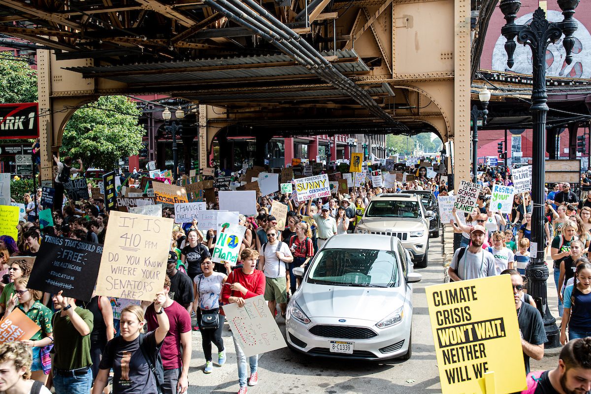 Loyola Chicago University faculty and students, along with thousands of others, joined the Global Climate Strike in Chicago on September 20, 2019, to express their concern about climate change. The Chicago march was just one of many across the world. (Photo: Lukas Keapproth)