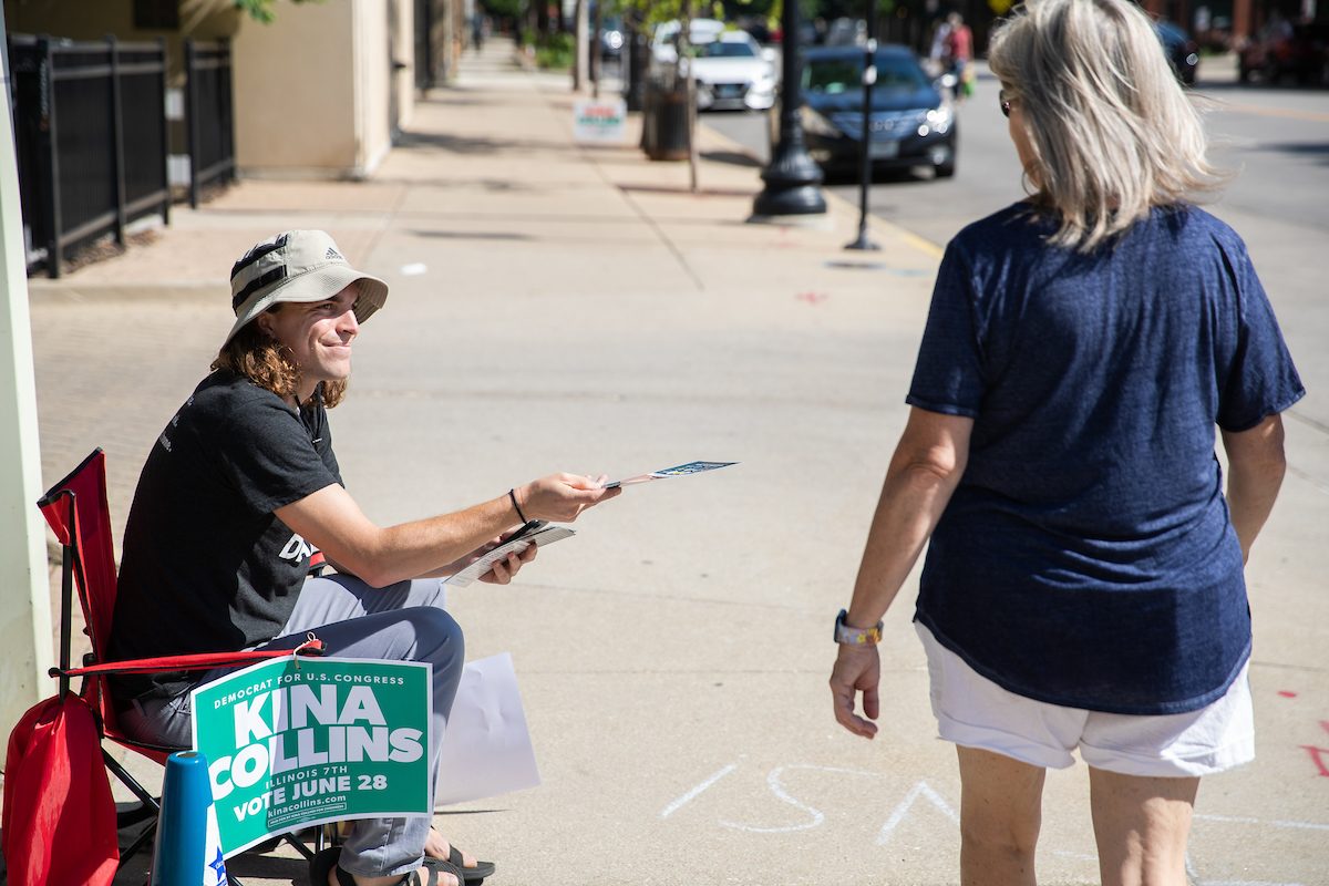 Loyola University Chicago alumnus Paul Campion canvasses for Kina Collins, a candidate for Illinois' 7th Congressional District.(Photo: Lukas Keapproth)