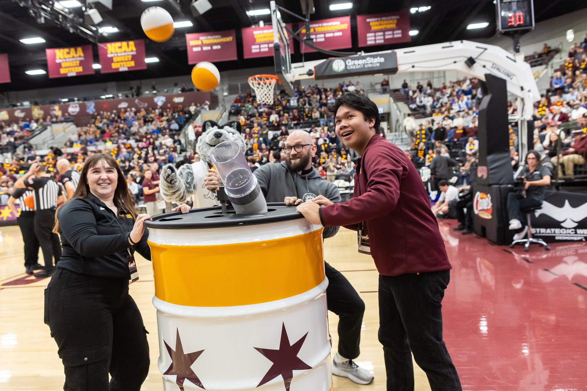 The Loyola Men's Basketball team takes on St. Louis University during the annual Jesuit Jam on January 30, 2024. (Photo by: Lukas Keapproth)