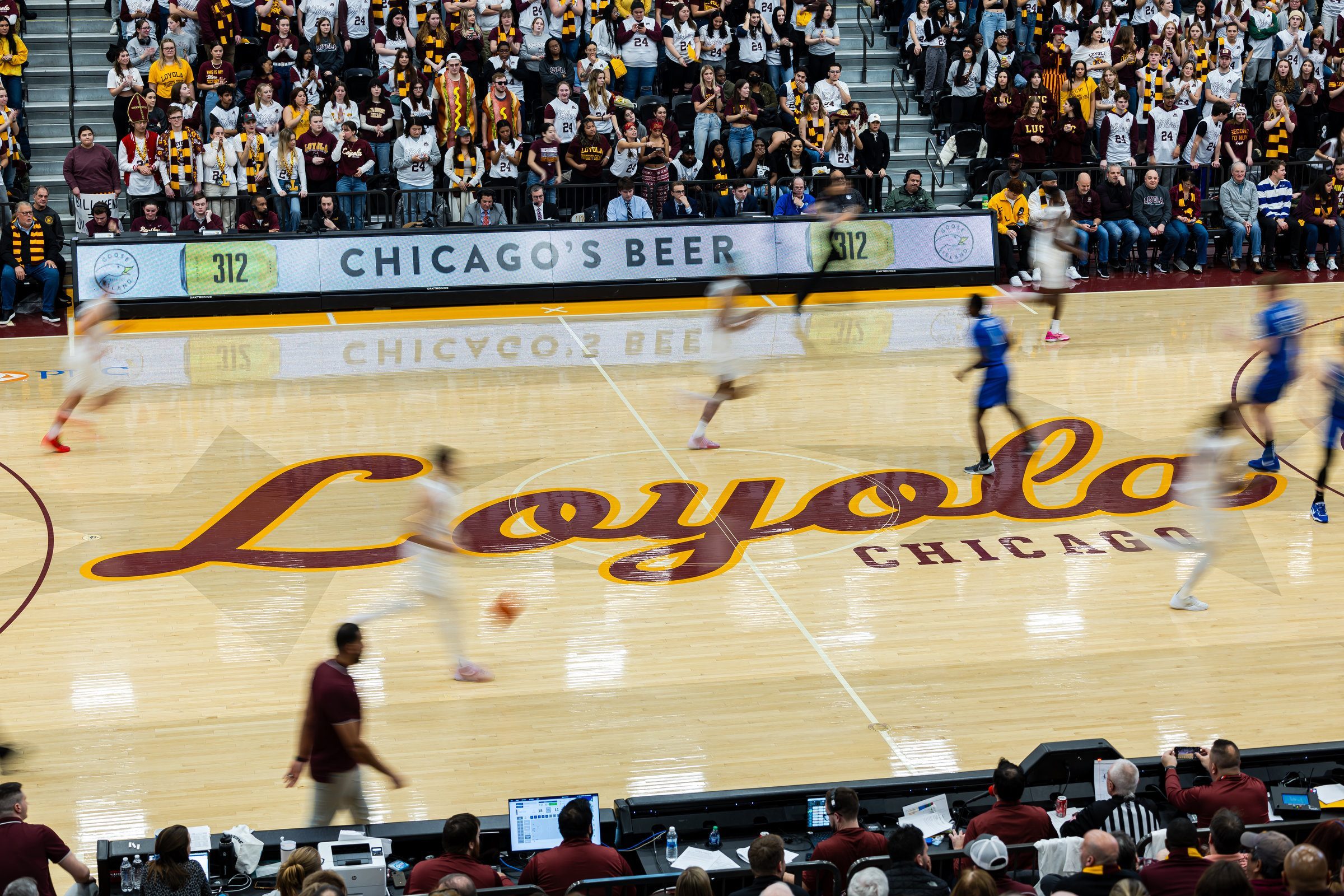 The Loyola Men's Basketball team takes on St. Louis University during the annual Jesuit Jam on January 30, 2024. (Photo by: Lukas Keapproth)