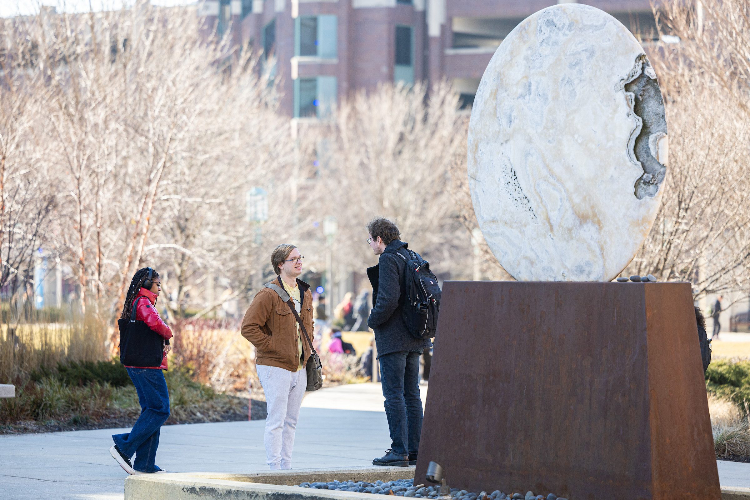Sunny winter scenes from Loyola's Lake Shore Campus, January 29, 2024. (Photo: Lukas Keapproth)