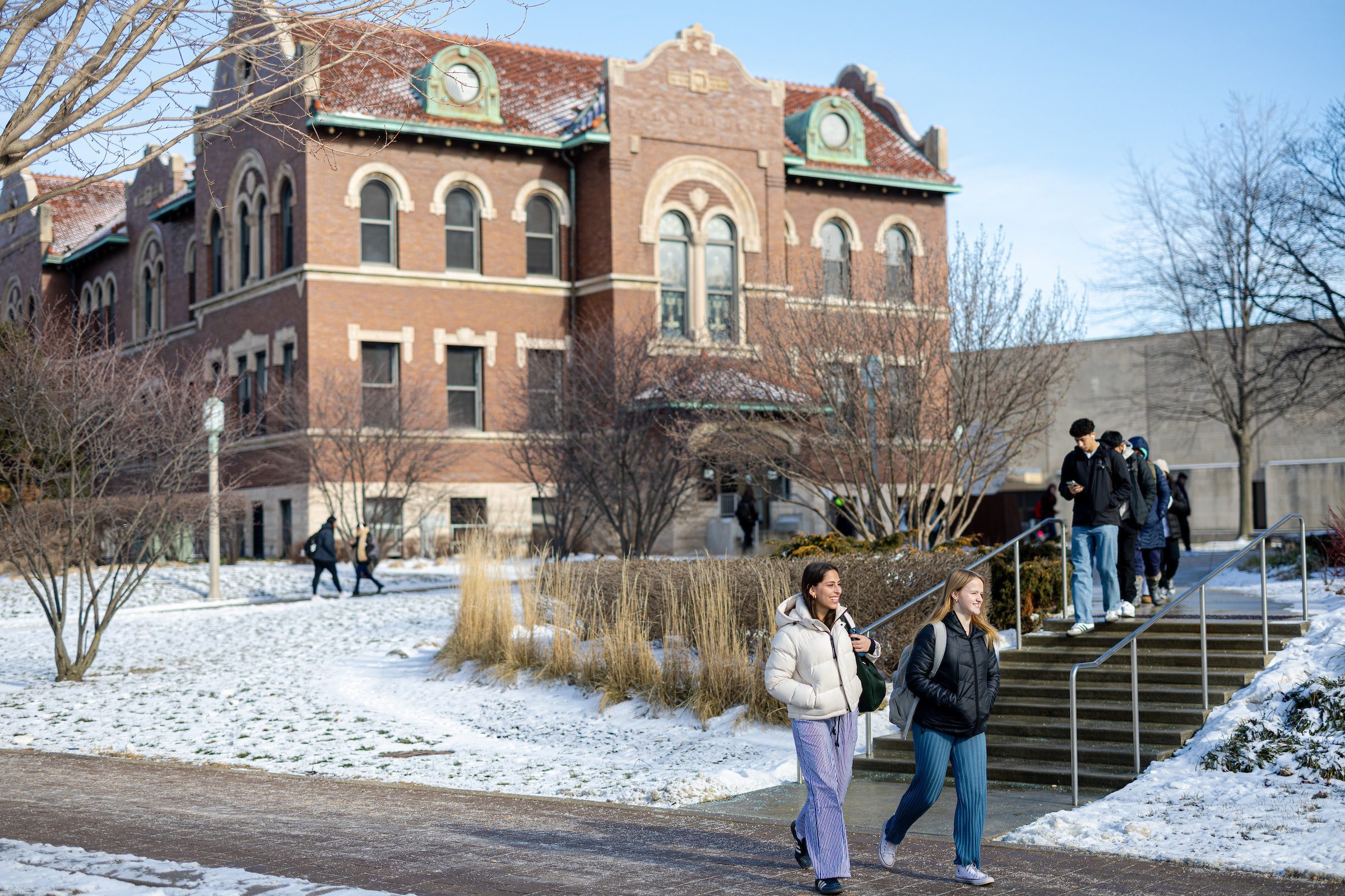 Winter scenes from Loyola's Lake Shore Campus during the first week of classes on the 2024 spring semester. (Photo by: Lukas Keapproth)