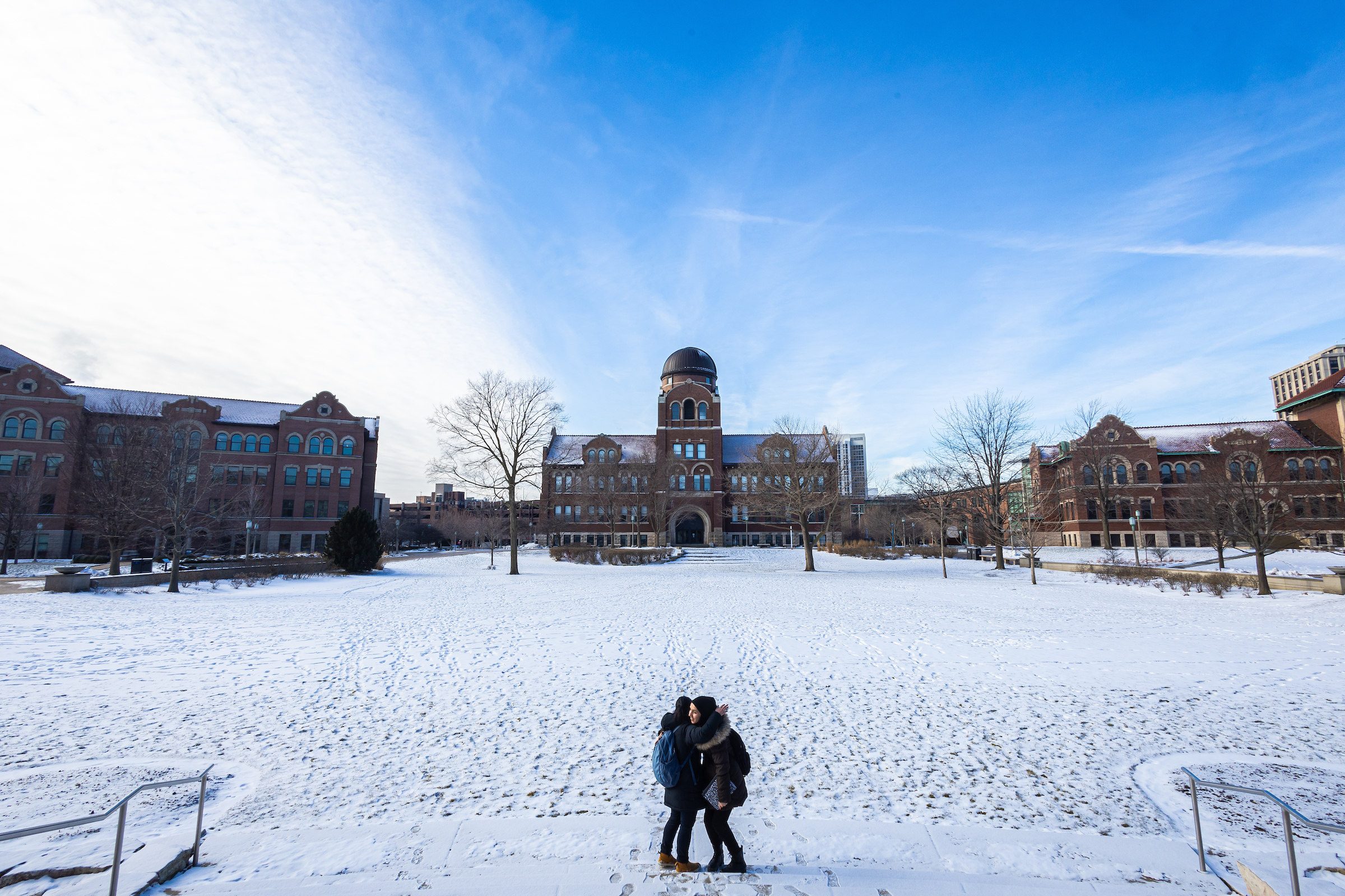 Winter scenes from Loyola's Lake Shore Campus during the first week of classes on the 2024 spring semester. (Photo by: Lukas Keapproth)