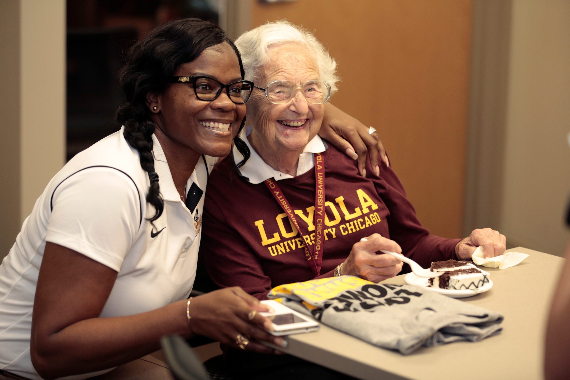 140821 Sister Jean's 95th Surprise Birthday party was held in the Campus Ministry Office at Lake Shore campus. Faculty, Staff, and students got together the celebrate, have cake and sign a banner for Sr. Jean.
140821 Sister Jean's 95th Surprise Birthday party was held in the Campus Ministry Office at Lake Shore campus. Faculty, Staff, and students got together the celebrate, have cake and sign a banner for Sr. Jean.