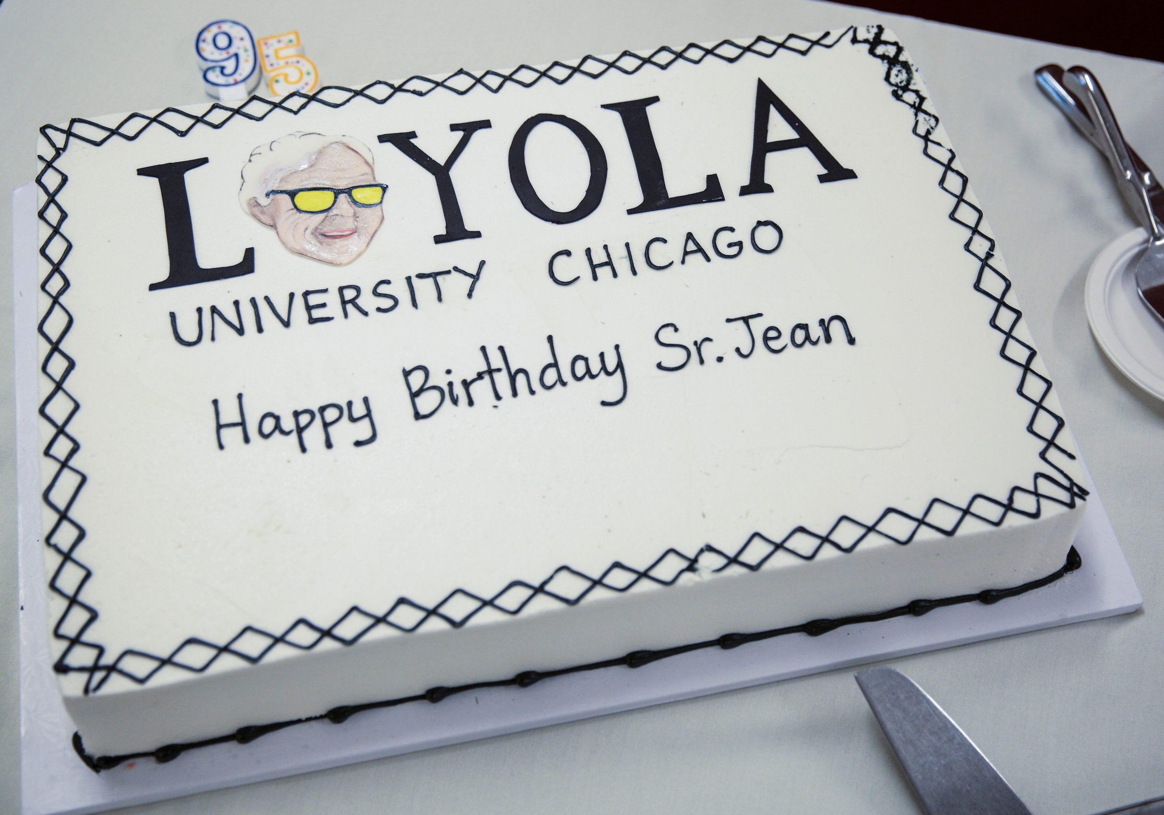 140821 Sister Jean's 95th Surprise Birthday party was held in the Campus Ministry Office at Lake Shore campus. Faculty, Staff, and students got together the celebrate, have cake and sign a banner for Sr. Jean.
140821 Sister Jean's 95th Surprise Birthday party was held in the Campus Ministry Office at Lake Shore campus. Faculty, Staff, and students got together the celebrate, have cake and sign a banner for Sr. Jean.