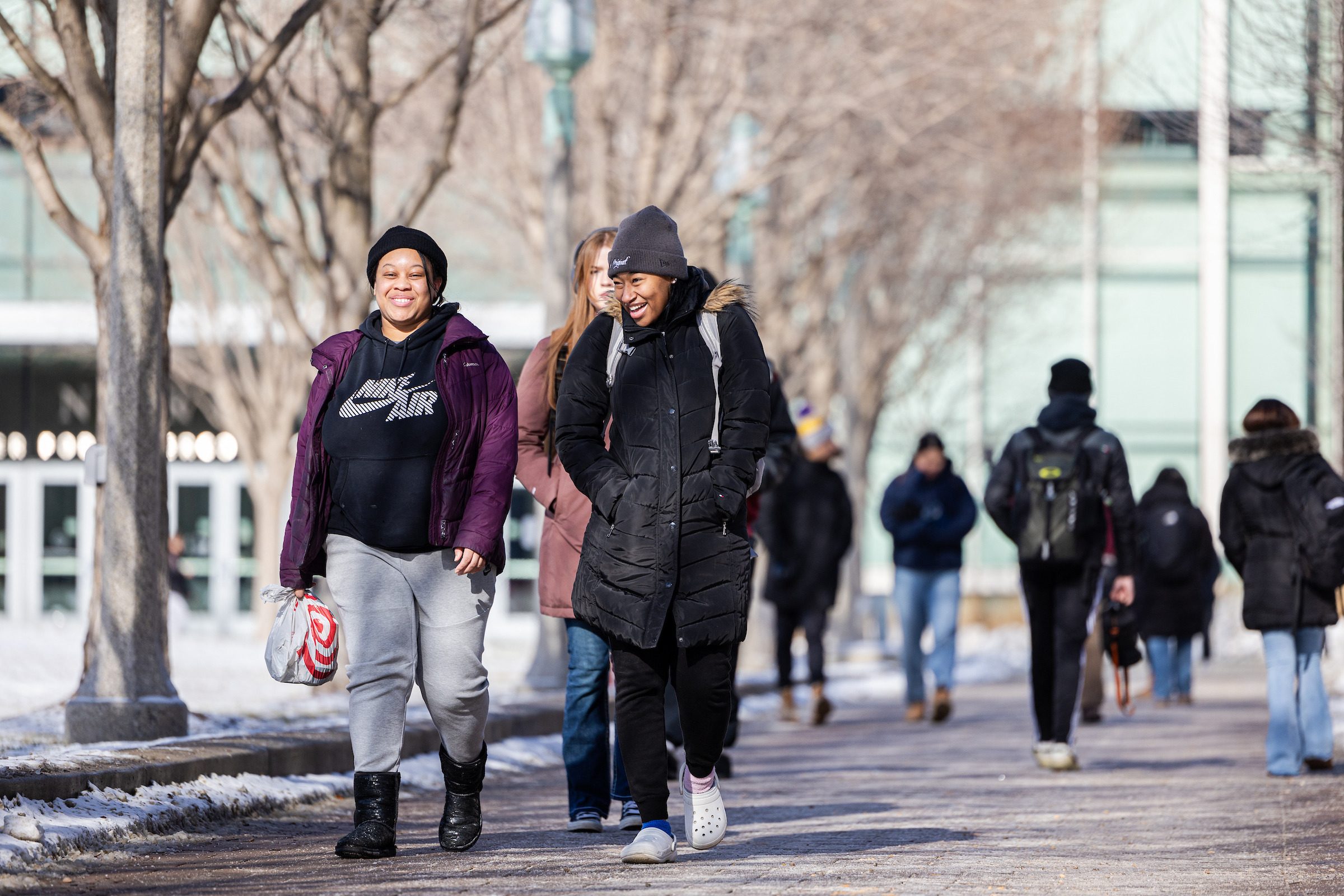 Winter scenes from Loyola's Lake Shore Campus during the first week of classes on the 2024 spring semester. (Photo by: Lukas Keapproth)