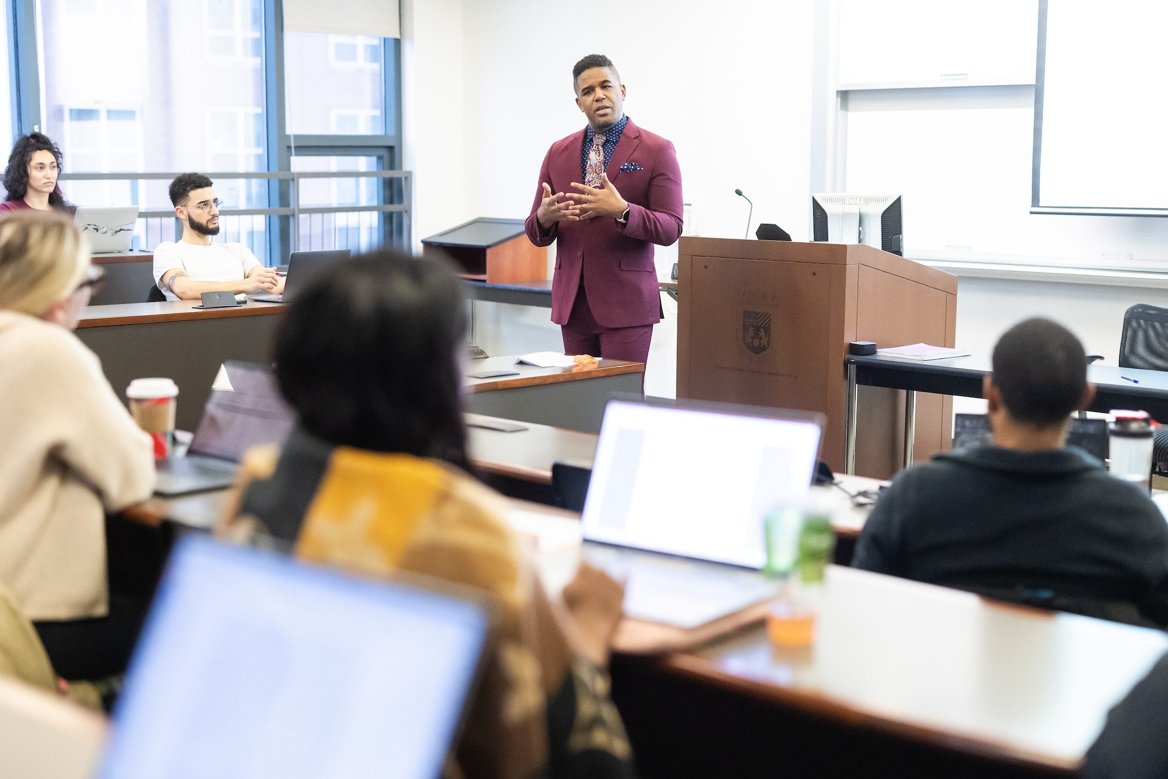 Corboy Law School Professor Sheldon Lyke teaches a course on Critical Race Theory on January 23, 2024. (Photo: Lukas Keapproth)