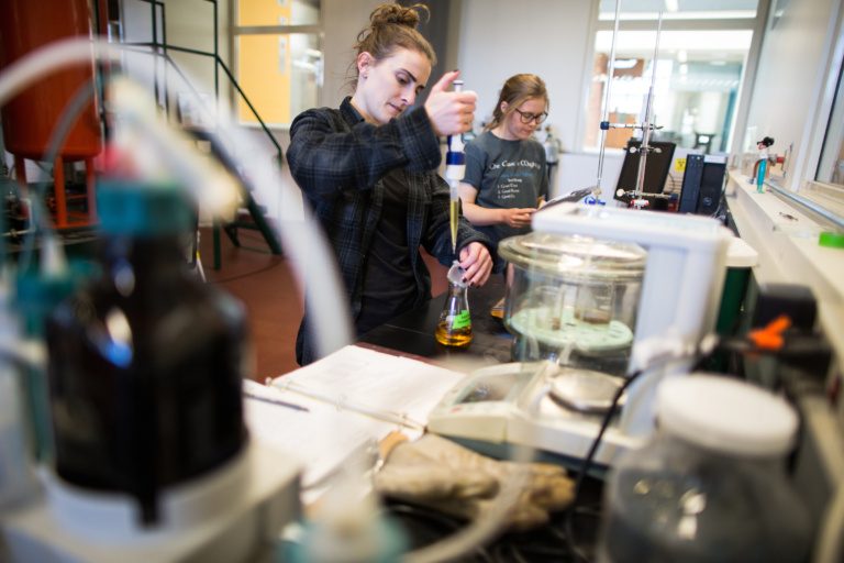 Loyola student performs tests on biodiesel samples at the Searle Biodiesel Lab on the Lake Shore Campus