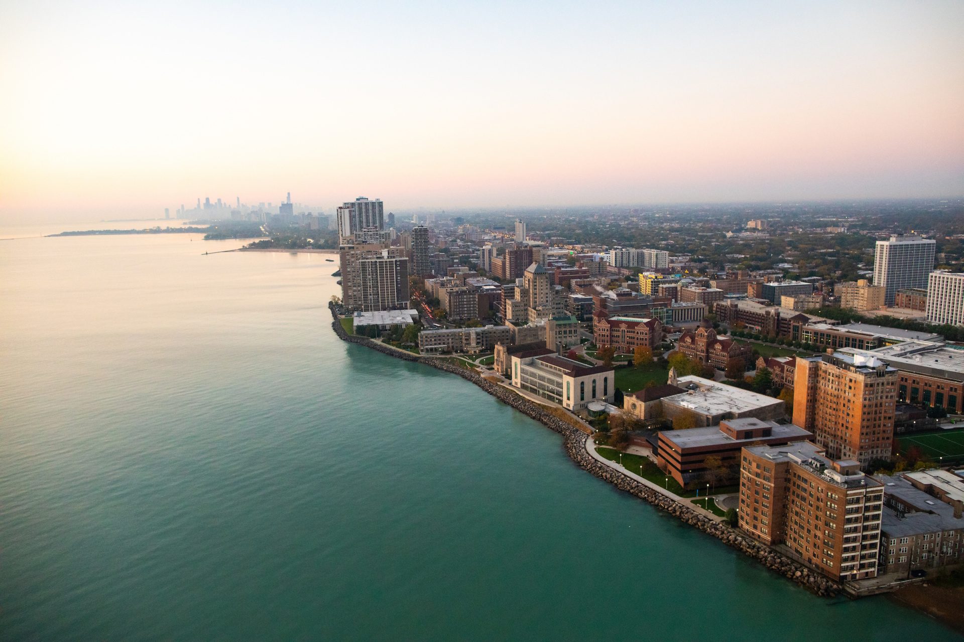 Aerial view of Loyola University Chicago Lake Shore Campus.