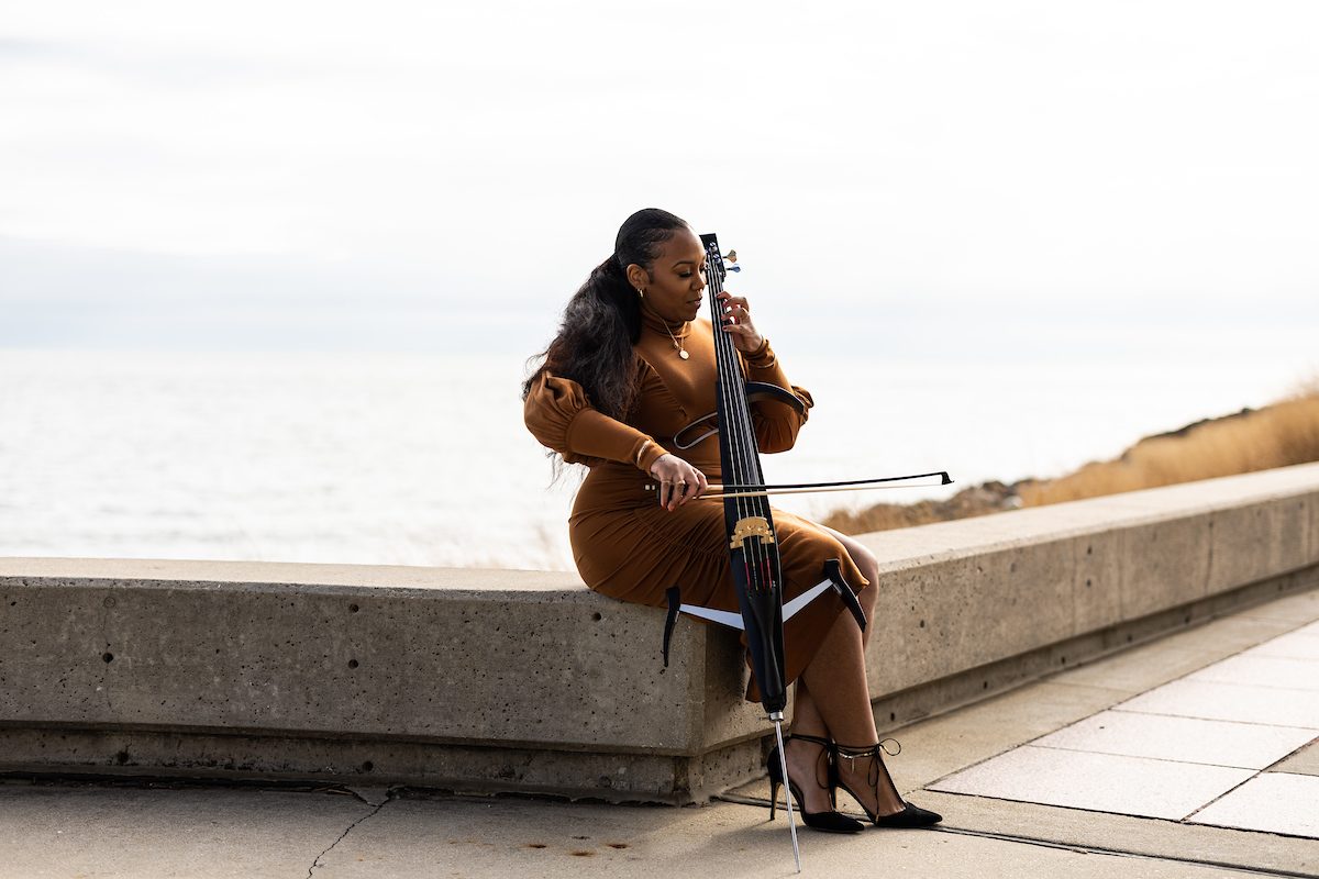 Portraits of Ayanna (Yanna) Williams, a Loyola alumnae and cellist. (Photo: Lukas Keapproth)