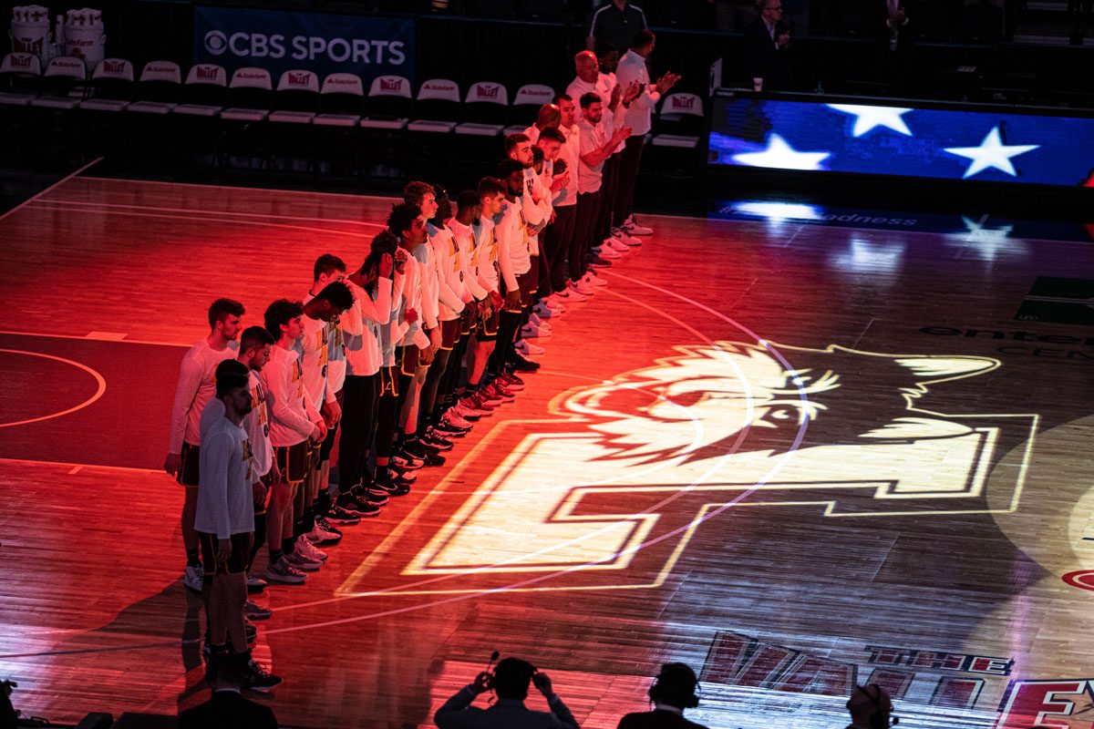 Player introductions against Drake in the championship round of the Missouri Valley Conference Tournament at the Enterprise Center in St. Louis, MO.