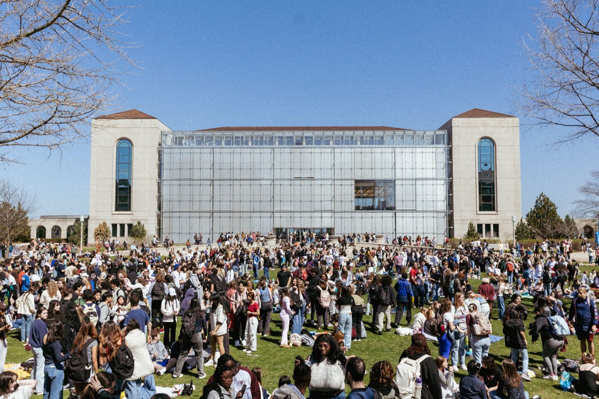 The Loyola University Chicago community gathered at the Lake Shore Campus' East Quad to witness the historic, near total solar eclipse on April 8. 