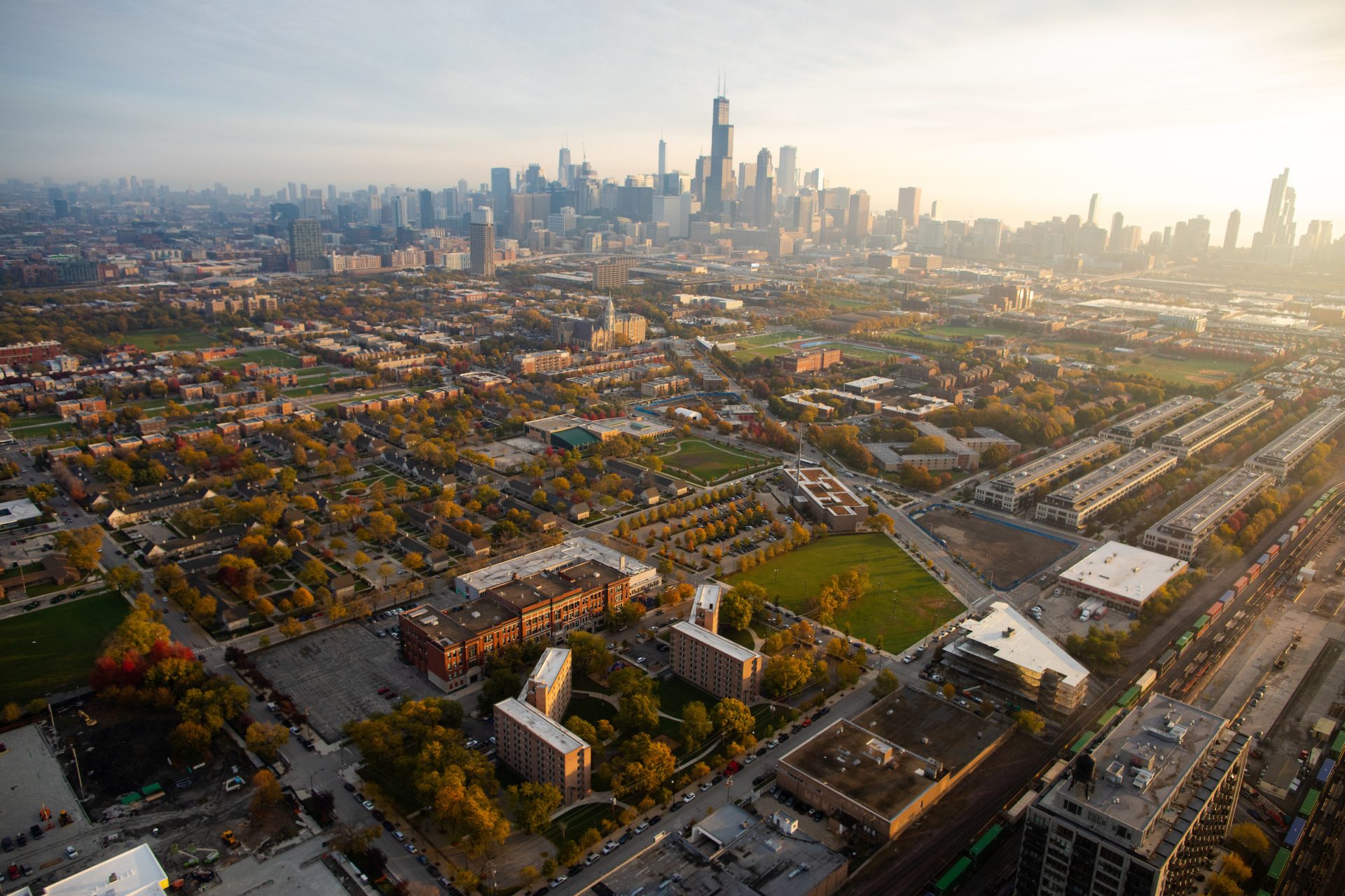 Aerial view of the Chicago skyline.