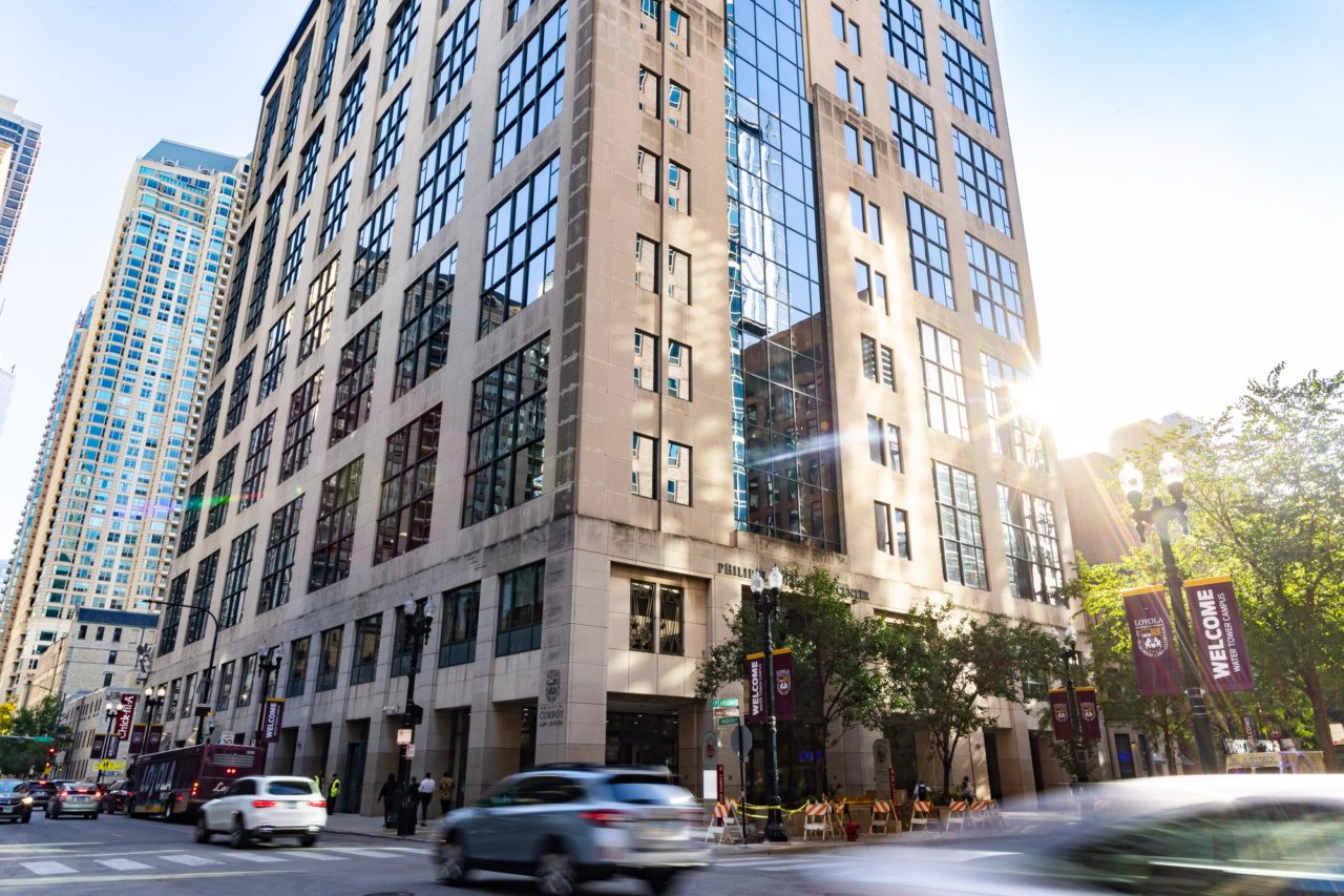 Exterior of the Corboy Law School. (Photo: Lukas Keapproth)