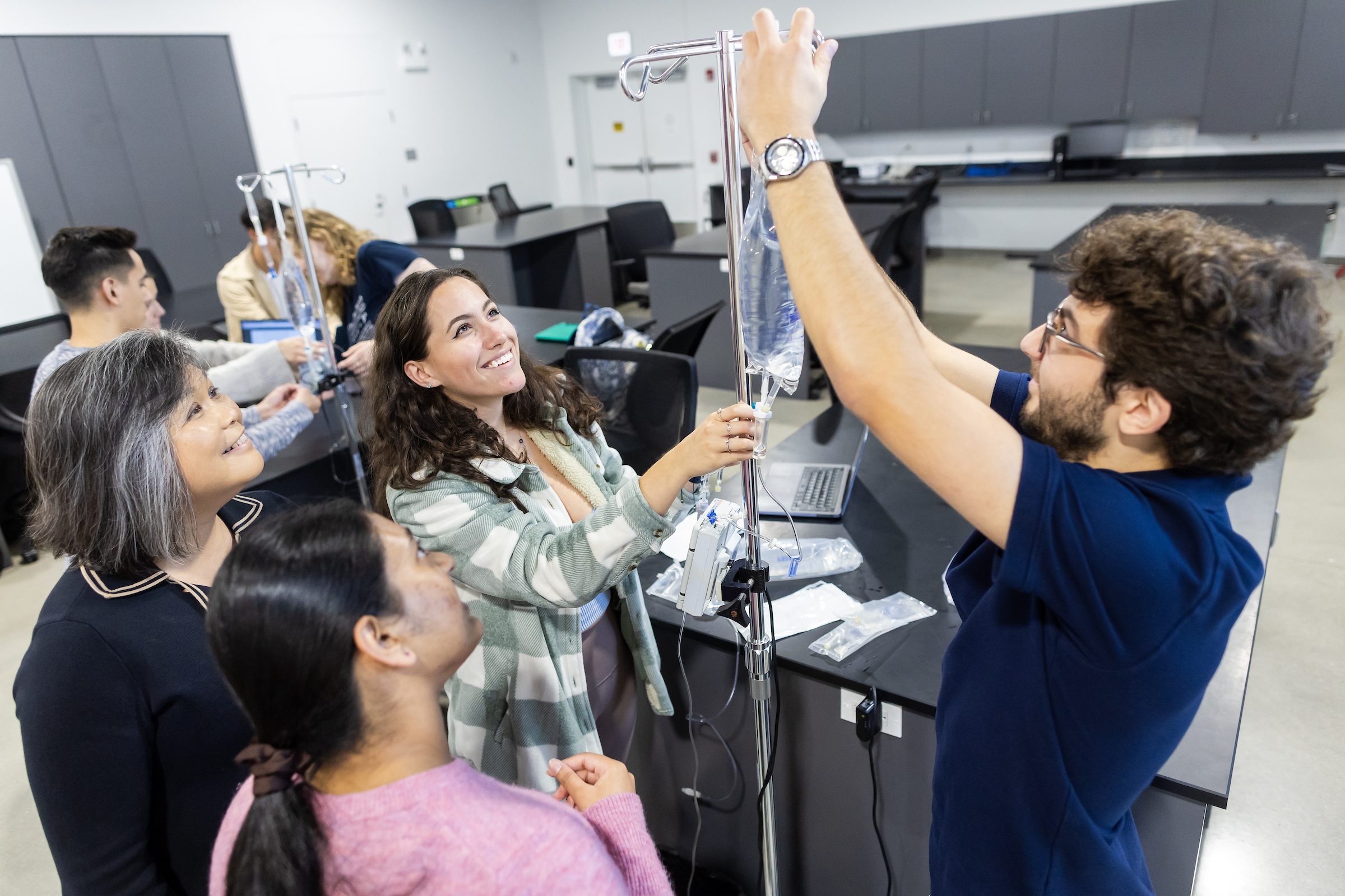 Engineering students work on capstone projects in the Engineering FLEX Lab on Broadway Street near Lake Shore Campus. (Photo: Lukas Keapproth)
