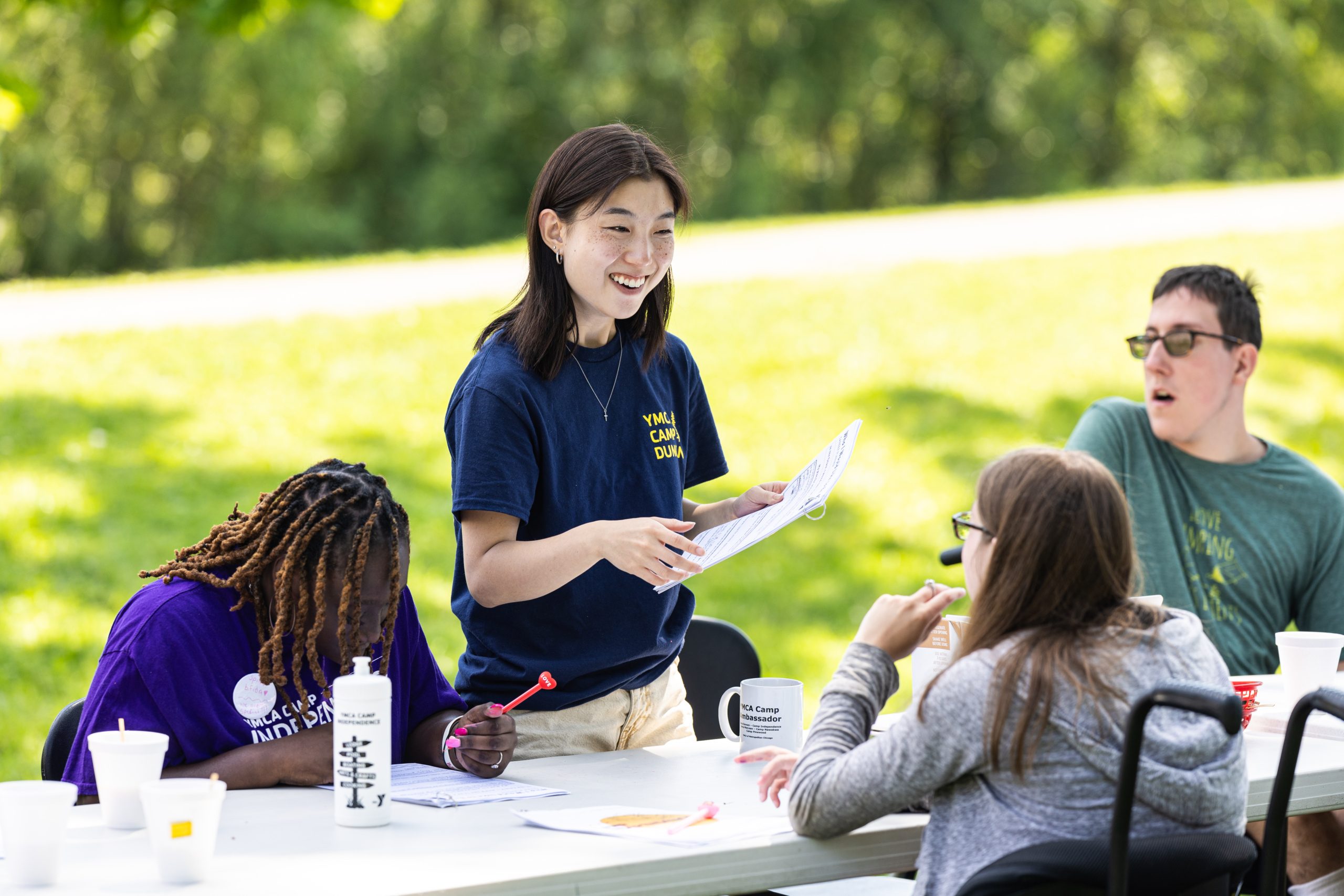 Loyola post-baccalaureate student Esther Yun hosts a workshop with Camp Independence attendees to help participants with spina bifida lead full, dignified, and independent lives. (Photo: Lukas Keapproth)