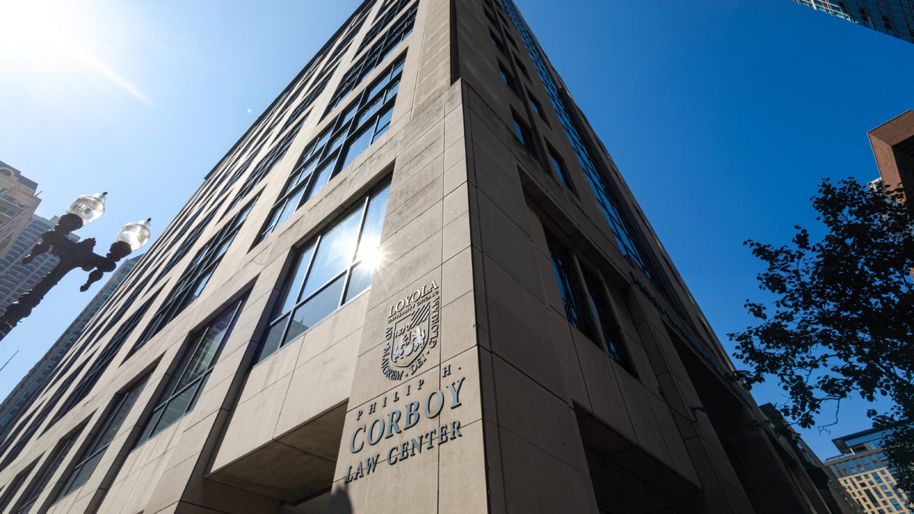 Exterior of Corboy Law School. (Photo: Lukas Keapproth)