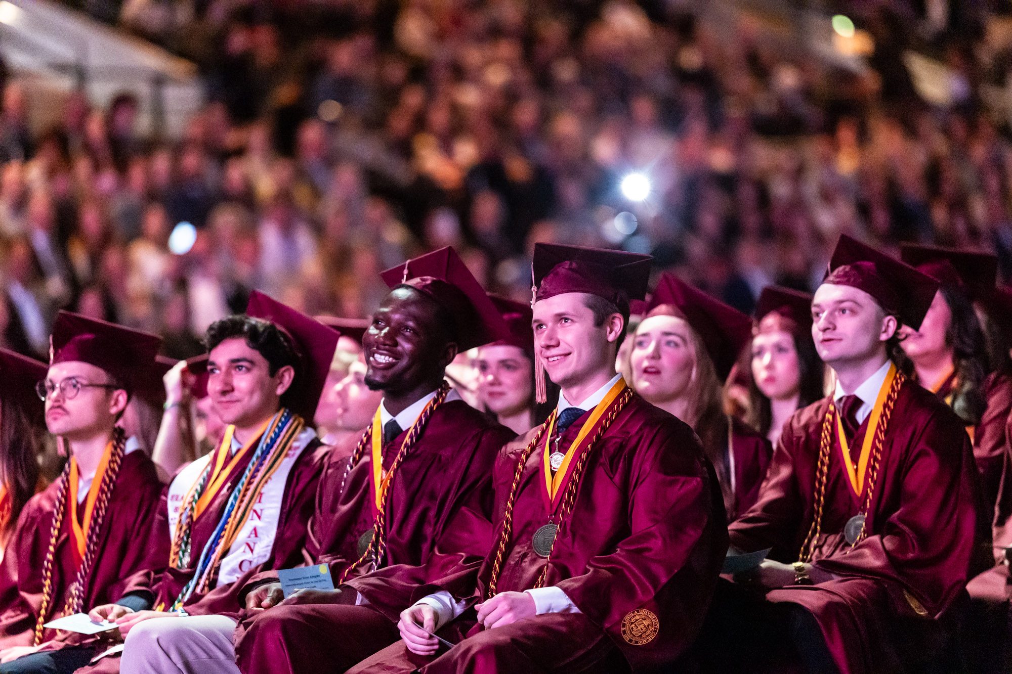 Loyola University Chicago graduates from the Quinlan School of Business attend their commencement ceremony in Gentile Arena on May 8.
Pablo Di Si (BBA '94), former CEO of Volkswagen North America, was the keynote speaker.