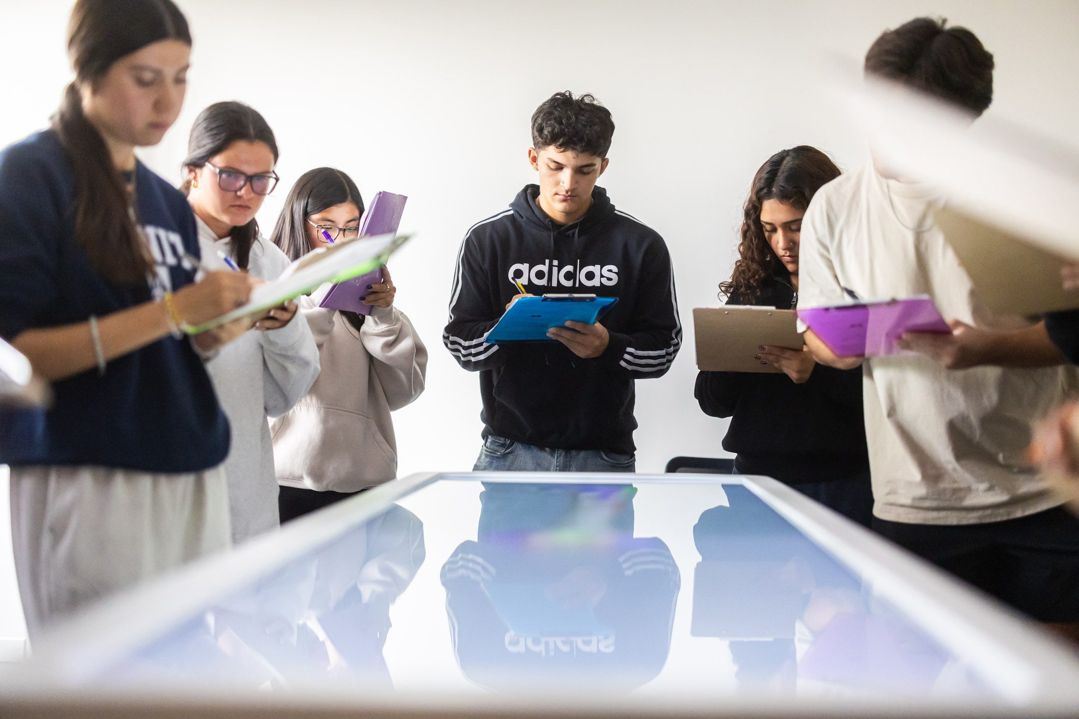 Loyola Parkinson School of Health Sciences and Public Health students use an Anatomage Virtual Cadaver Table to label different structures of the human body during Prof. Georgios Grigoriadis anatomy course.