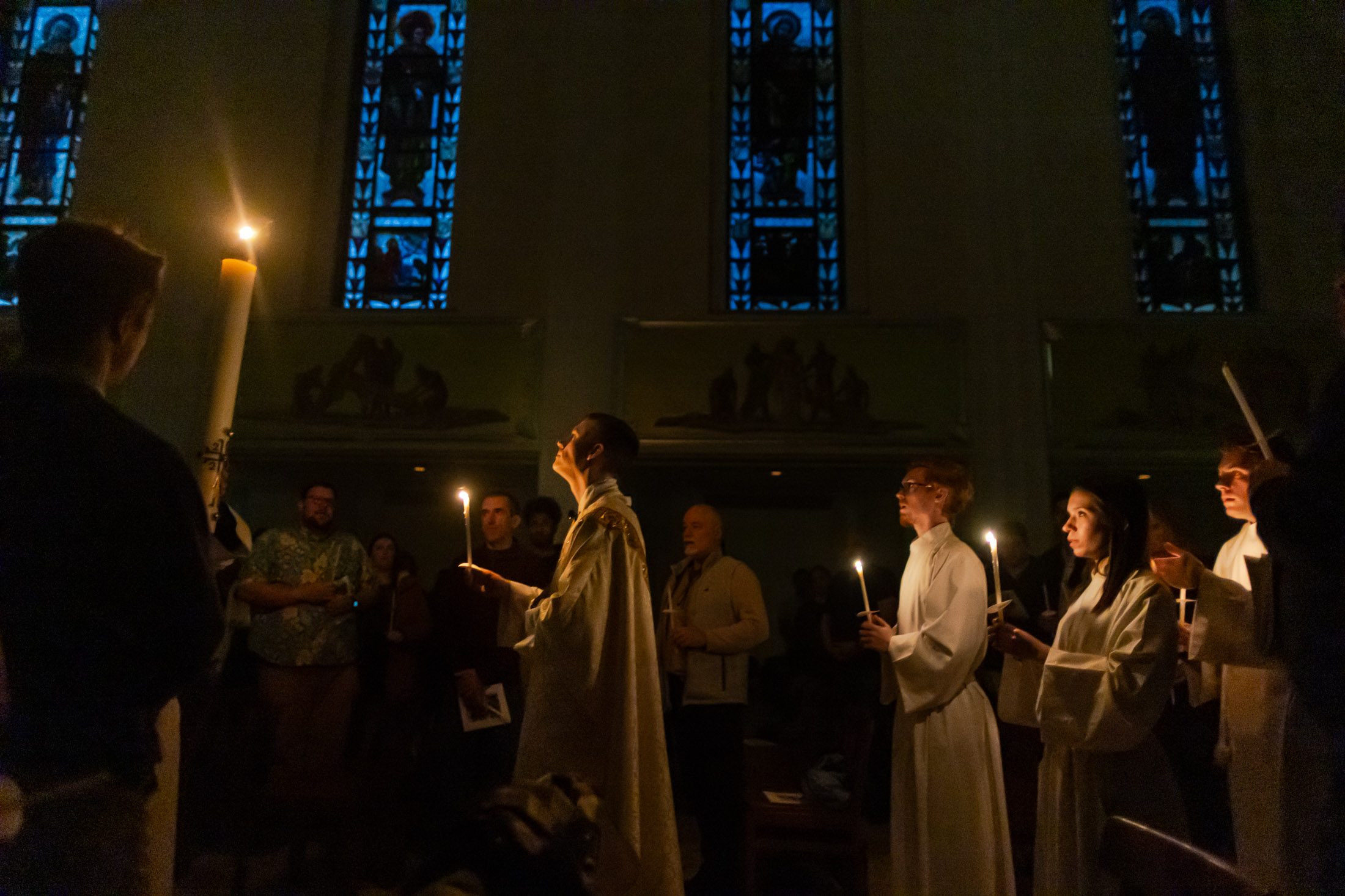 Campus Ministry hosted the Easter Vigil in Madonna Della Strada Chapel on April 19, 2025. The vigil celebrates Christ's resurrection and is one of many events during the Lenten season, including liturgical services, guided reflections, and community service initiatives, that observant students, faculty, and staff participated in throughout the Holy Season.