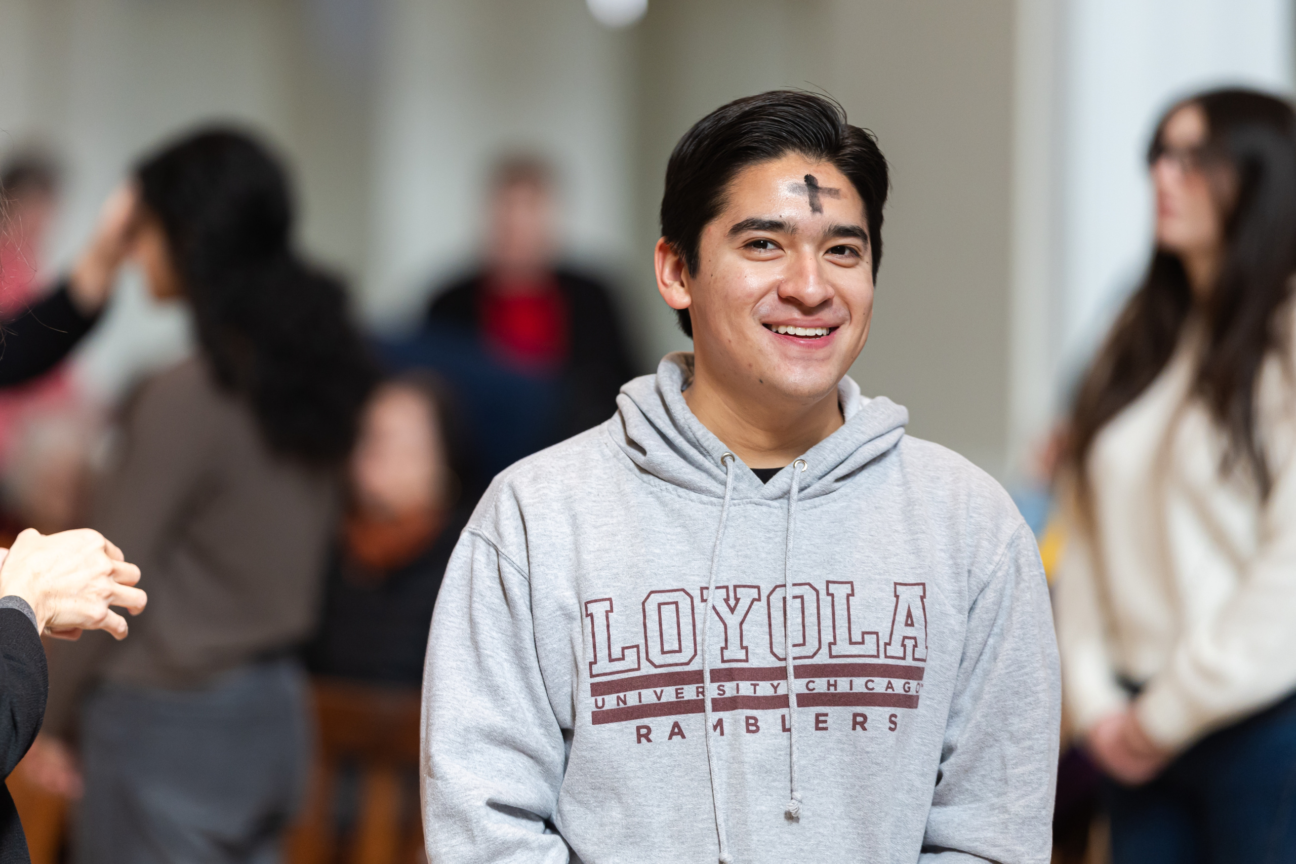 The Loyola University Chicago community attends Ash Wednesday mass in Madonna Della Strada Chapel on February 14, 2024. (Photo: Lukas Keapproth)