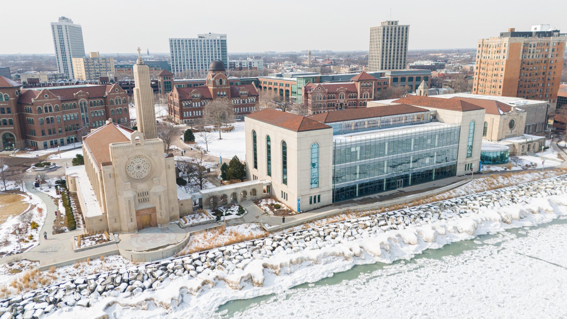 Aerial view of Lake Shore Campus, February 9, 2026. (Photo by: Lukas Keapproth)
