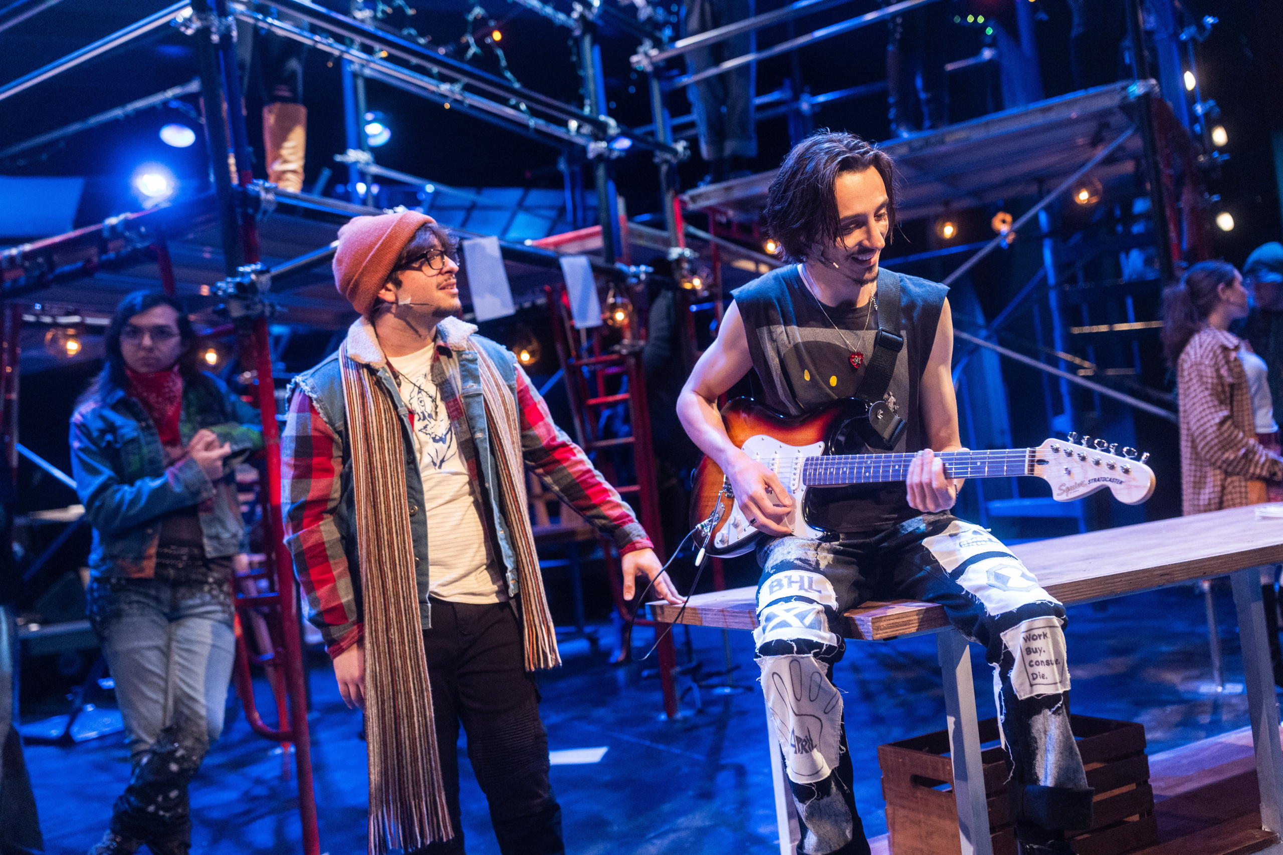 James Galanis, left, and Luc Leffe rehearse Loyola's production of 