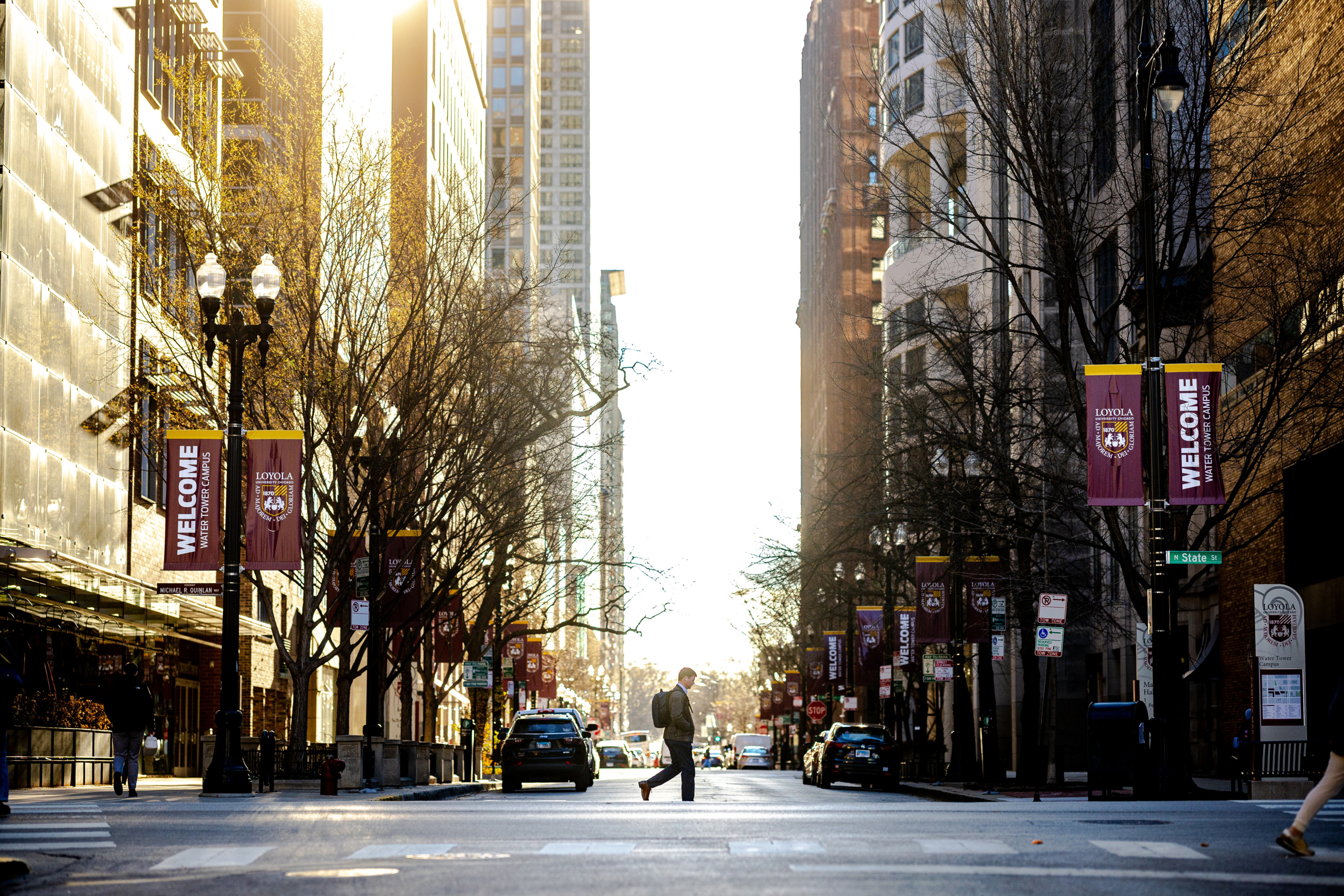 Sunrise along Pearson Street on the Water Tower Campus. 