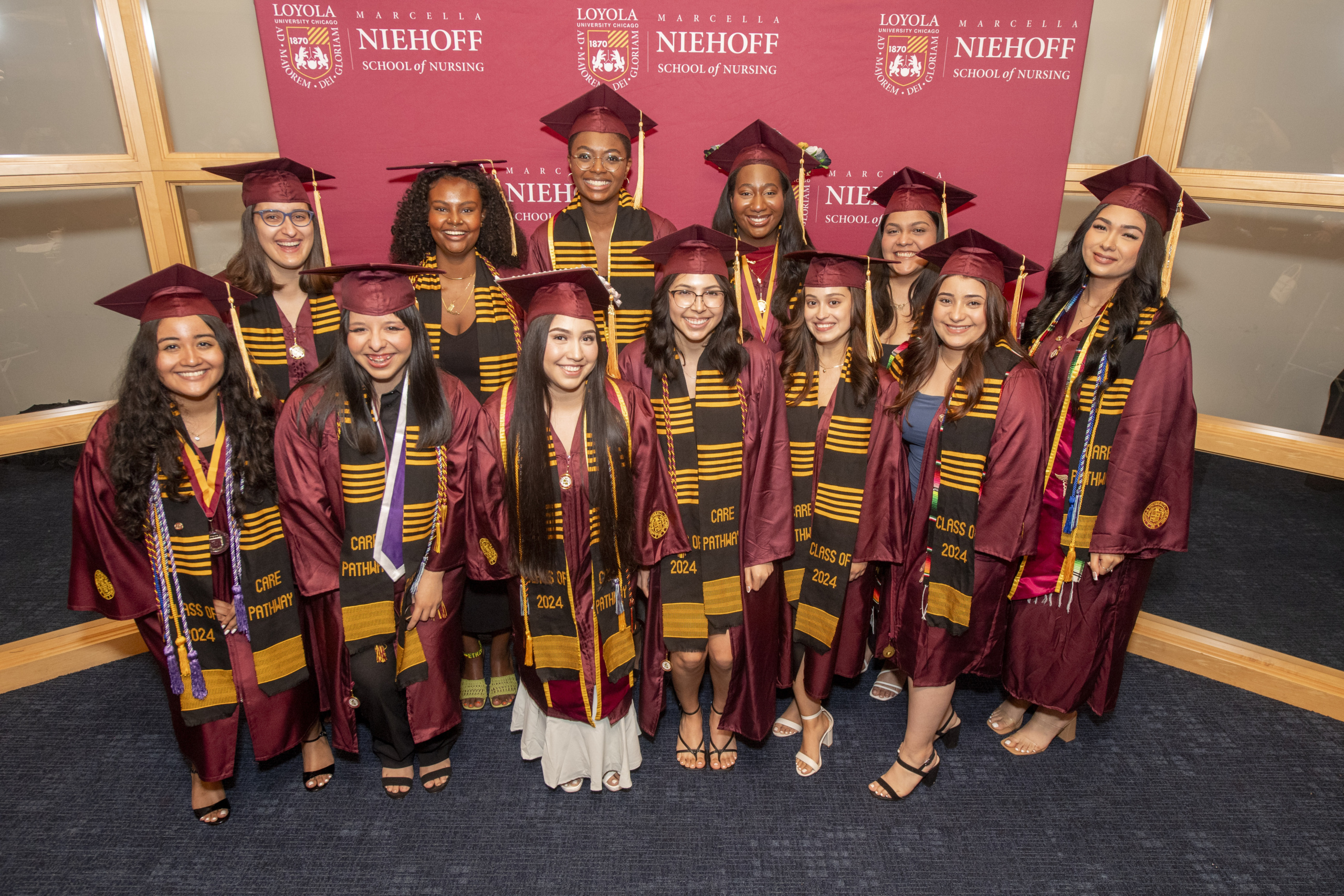 Loyola University Chicago Marcella Niehoff School of Nursing hosted the CARE (Collaboration, Acess, Resources, and Equity) Celebration Dinner on Thursday, May 9, 2024 in the Information Commons on the Lake Shore campus of Loyola University Chicago in Chicago, Illinois. The dinner honored the first cohort to graduate from the CARE Pathway program.

(Photo credit: Randy Belice for Loyola University Chicago)