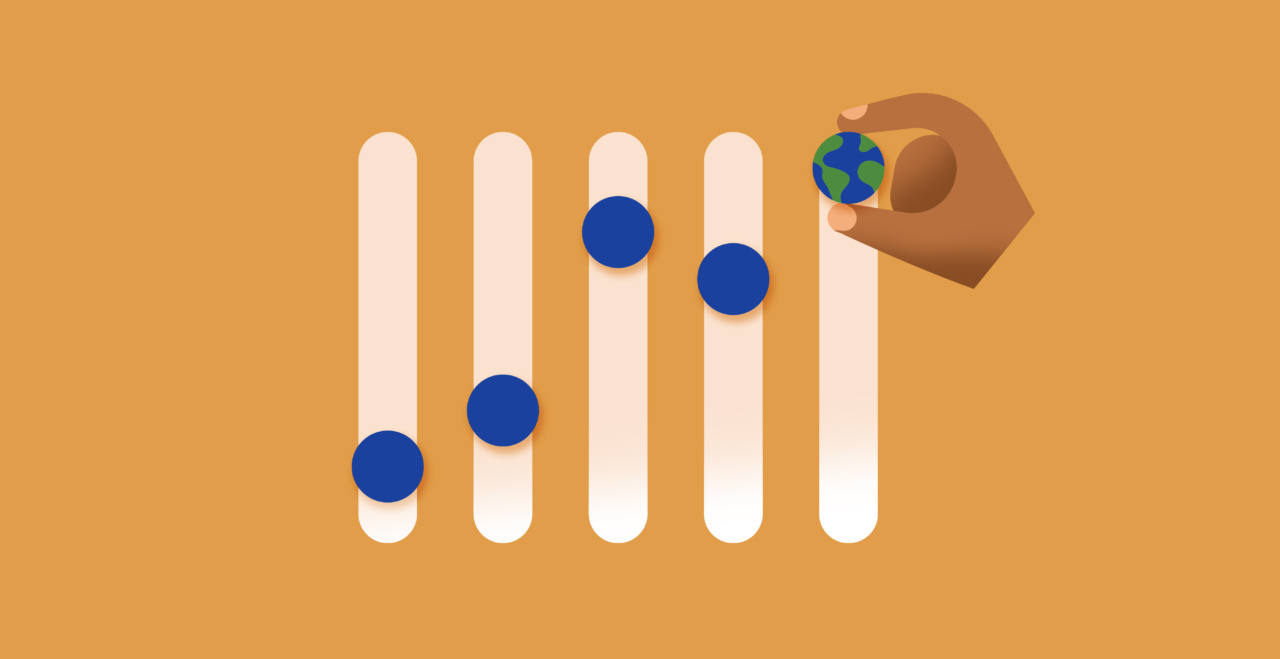 An illustration of a series of toggles, with the last toggle the planet earth being pulled by a hand