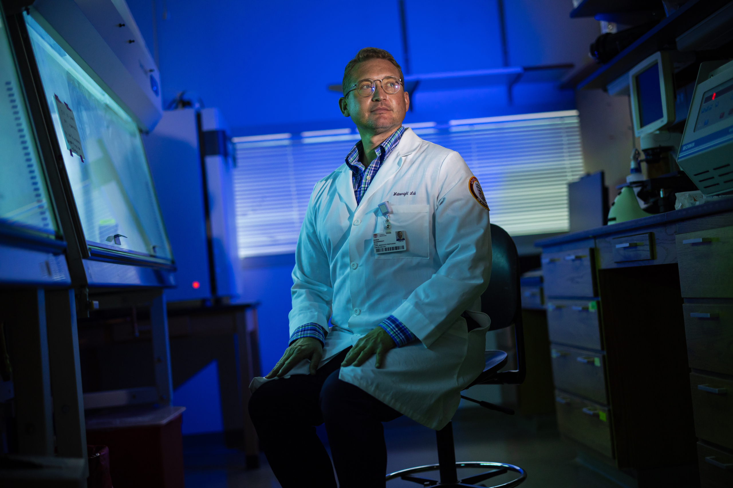 Professor and cancer researcher Derek Wainwright at his lab on the Health Sciences Campus. (Photo: Lukas Keapproth)
