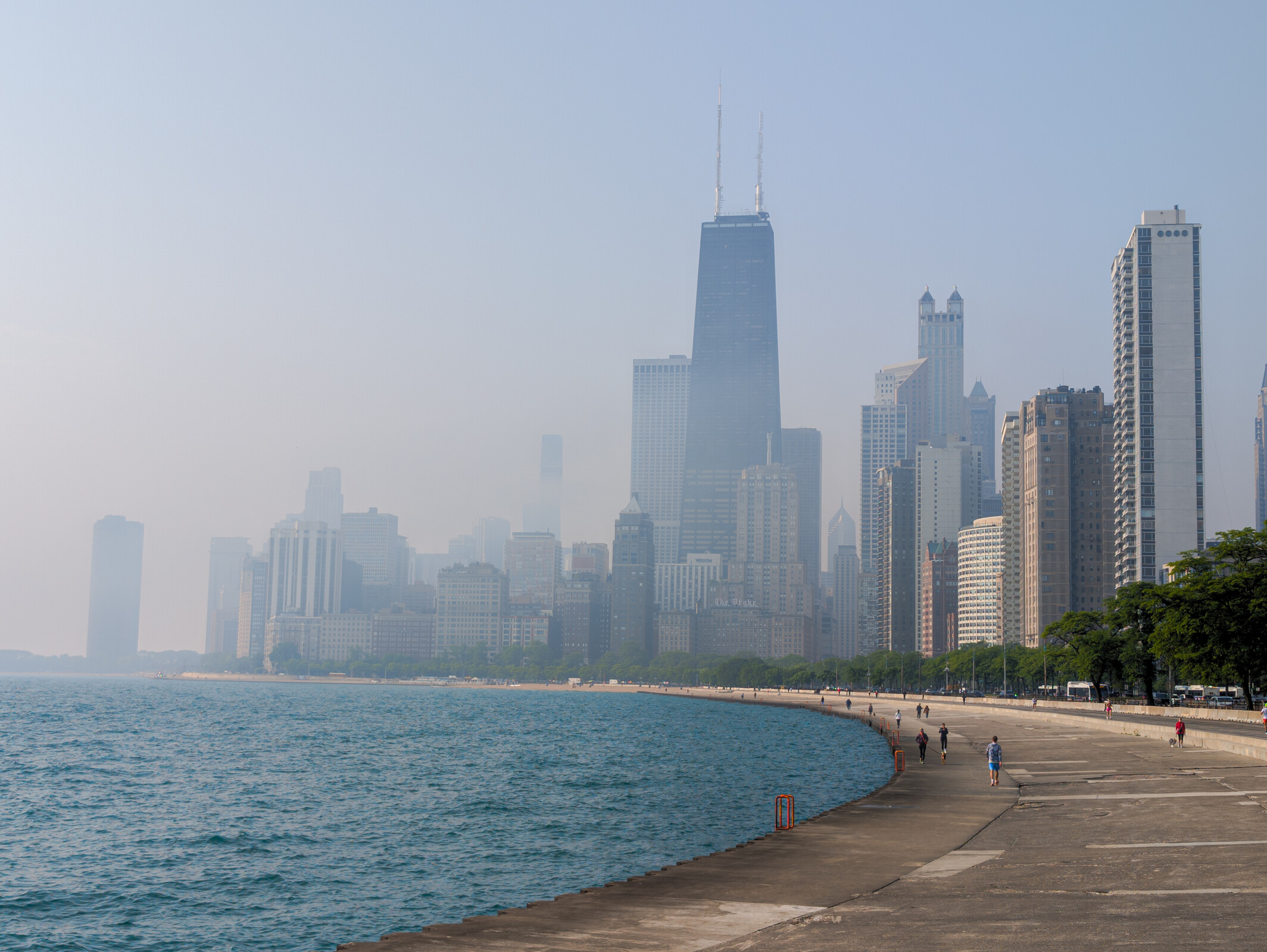 Smoke from Canadian wildfires obscures the Chicago skyline.